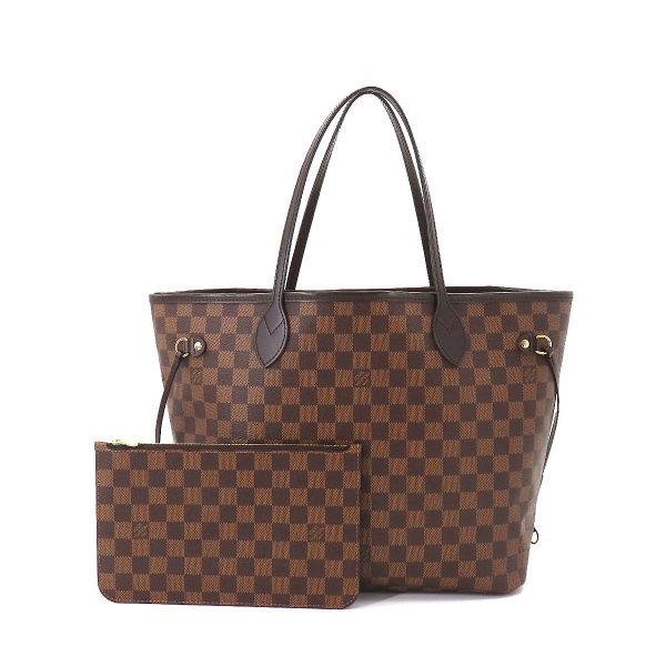 1 Louis Vuitton Damier Neverfull MM Tote Bag Brown Gold Metal Fittings