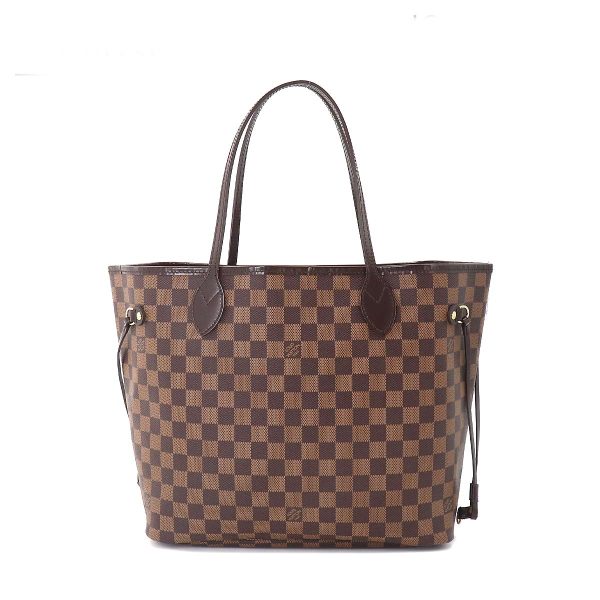 1 Louis Vuitton Damier Neverfull MM Tote Bag Ebene Brown Red Gold Metal Fittings