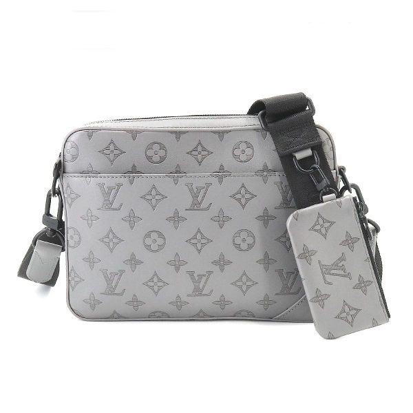 1 Louis Vuitton Monogram Shadow Duo Messenger Shoulder Bag Leather Gray