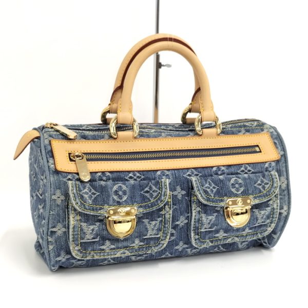 1 Louis Vuitton Neo Speedy Handbag Mini Boston Bag Monogram Denim Blue