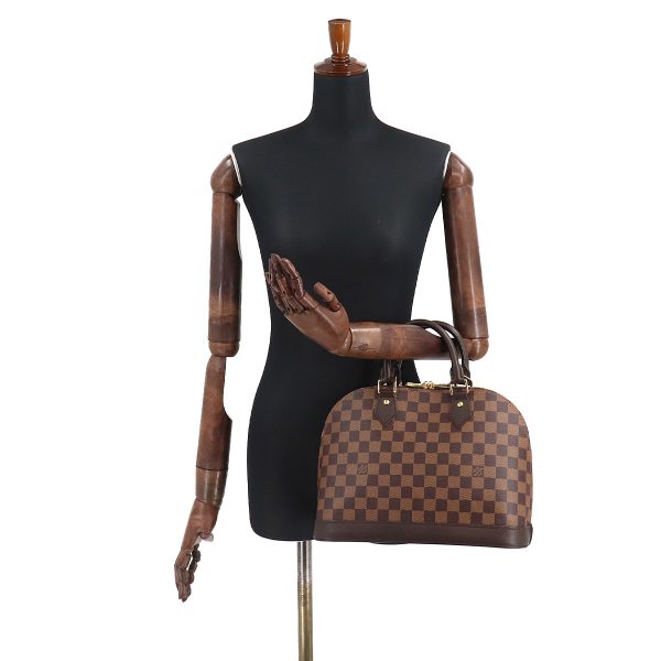 10 Louis Vuitton Damier Alma PM Hand Bag Ebene Brown Gold Metal Fittings