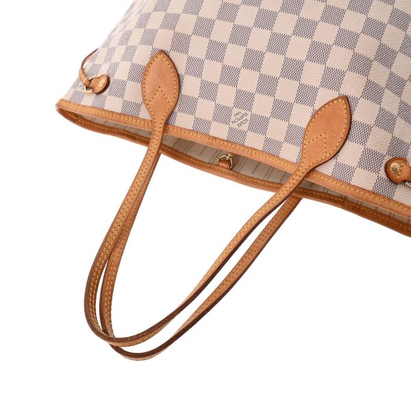 2 Louis Vuitton Damier Azur Neverfull PM White Canvas Handbag