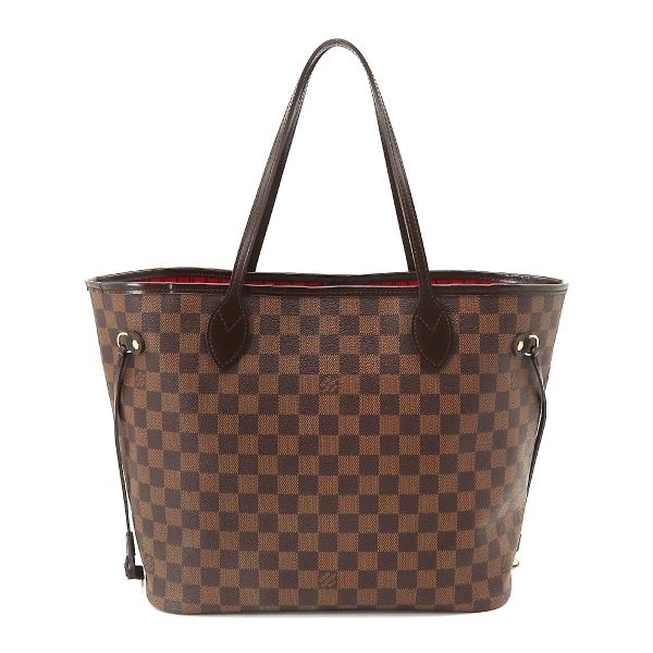 2 Louis Vuitton Damier Neverfull MM Tote Bag Ebene Brown Cerise Gold Metal Fittings