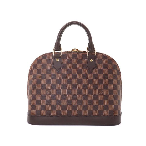 2 Louis Vuitton Damier Alma PM Hand Bag Ebene Brown Gold Metal Fittings