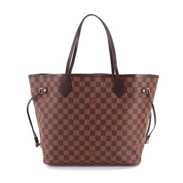 2 Louis Vuitton Damier Neverfull MM Tote Bag Ebene Brown Gold Metal Fittings