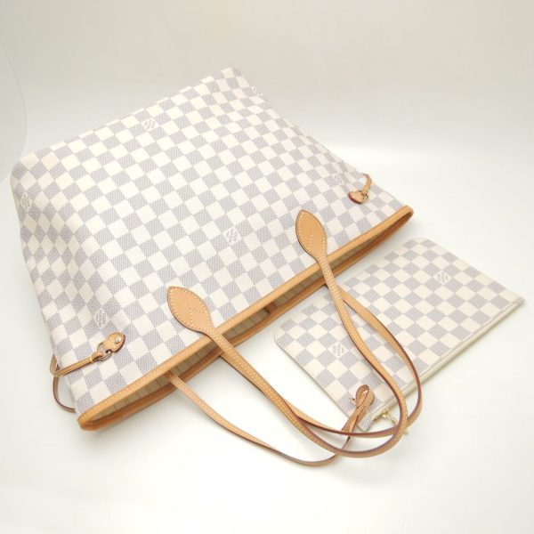 2 Louis Vuitton Damier Azur Neverfull MM Tote Bag White