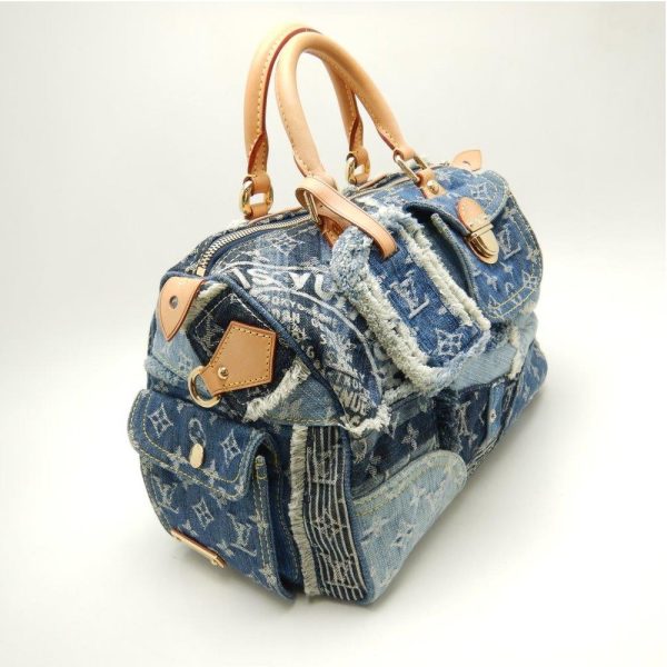 2 Louis Vuitton Monogram Denim Speedy 30 Blue Boston Bag