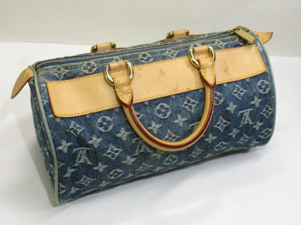 2 Louis Vuitton Neo Speedy Handbag Mini Boston Bag Monogram Denim Blue