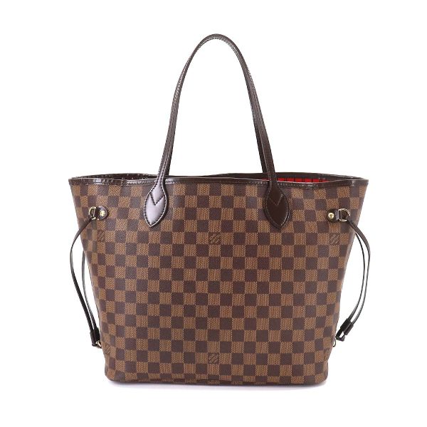 2 Louis Vuitton Damier Neverfull MM Tote Bag Ebene Series Brown Gold Metal Fittings