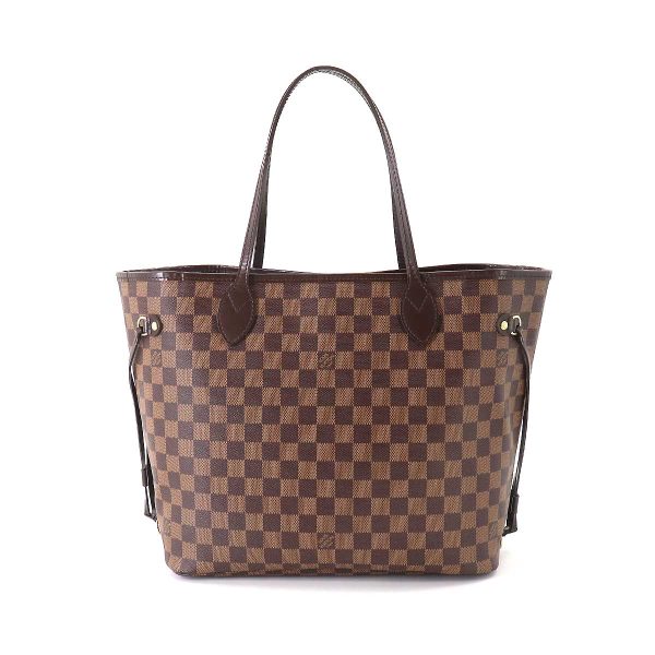 2 Louis Vuitton Damier Neverfull MM Tote Bag Ebene Brown Red Gold Metal Fittings