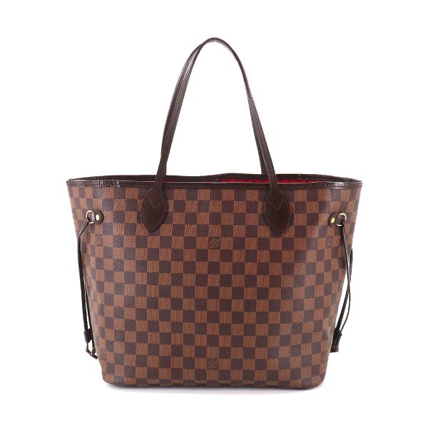 2 Louis Vuitton Damier Neverfull MM Tote Bag Ebene Cerise Brown Gold Hardware