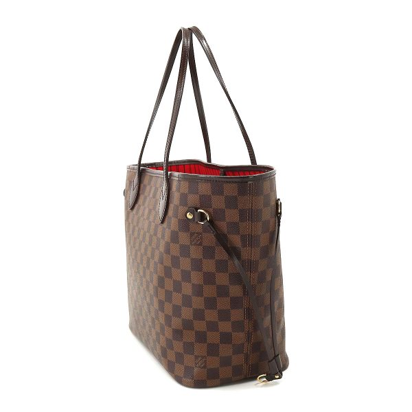 3 Louis Vuitton Damier Neverfull MM Tote Bag Ebene Brown Cerise Gold Metal Fittings