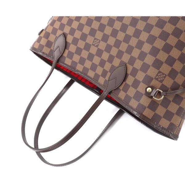 5 Louis Vuitton Damier Neverfull MM Tote Bag Ebene Brown Red Gold Metal Fittings