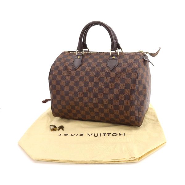 6 Louis Vuitton Damier Speedy 30 Hand Bag Ebene Brown Gold Hardware