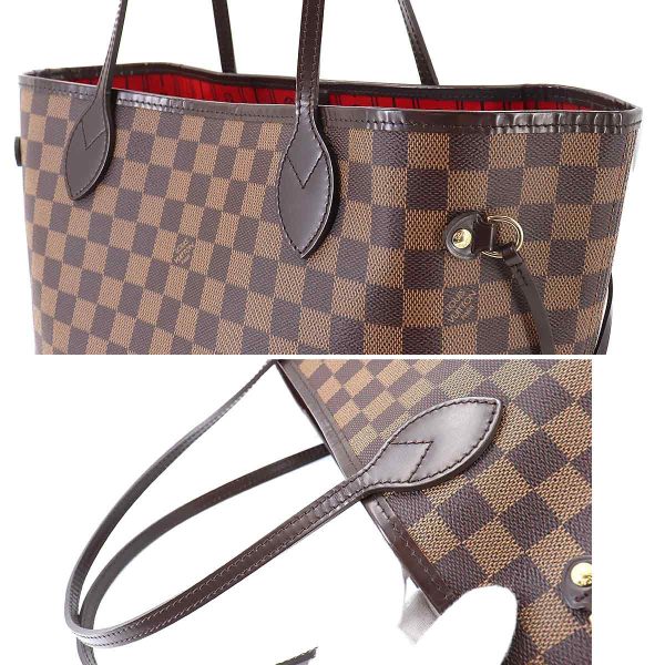 6 Louis Vuitton Damier Neverfull MM Tote Bag Ebene Brown Red Gold Metal Fittings