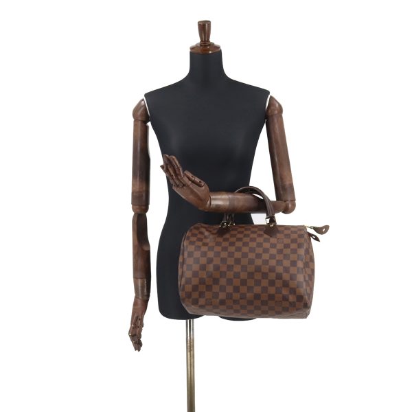 7 Louis Vuitton Damier Speedy 30 Hand Bag Ebene Brown Gold Hardware