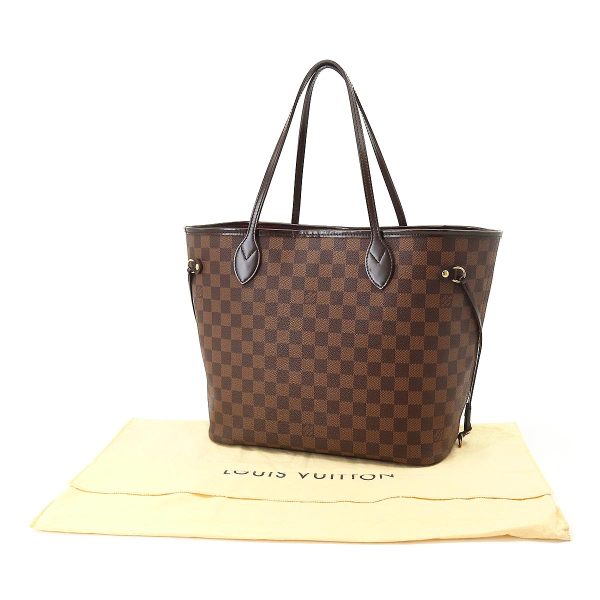 7 Louis Vuitton Damier Neverfull MM Tote Bag Ebene Brown Cerise Gold Metal Fittings