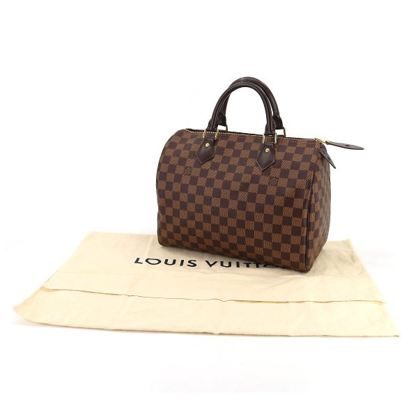 8 Louis Vuitton Damier Speedy 30 Hand Bag Ebene Brown Gold Hardware