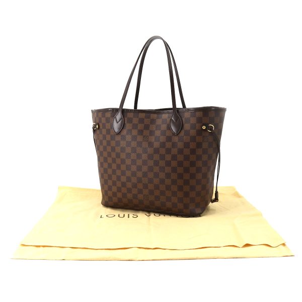 9 Louis Vuitton Damier Neverfull MM Tote Bag Ebene Cerise Brown Gold Hardware