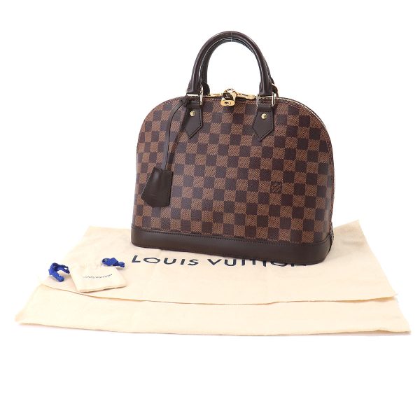 9 Louis Vuitton Damier Alma PM Hand Bag Ebene Brown Gold Metal Fittings