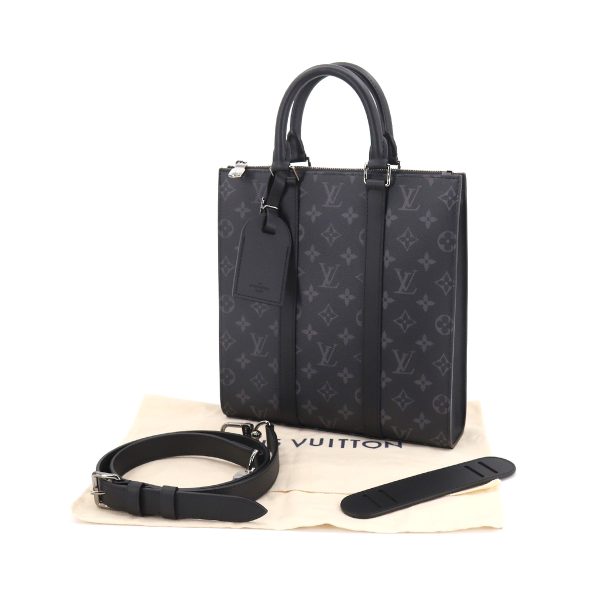 90172346 08 Louis Vuitton Monogram Eclipse Sac Plat Cross 2Way Tote Shoulder Bag Black