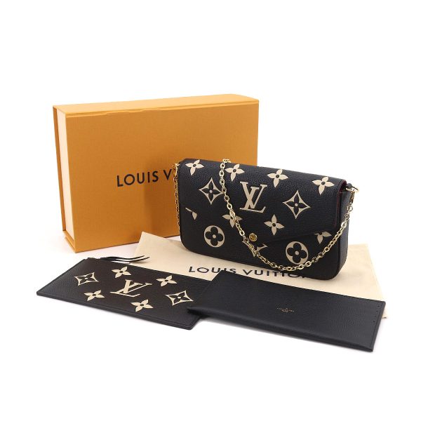 90173228 09 Louis Vuitton Bicolor Monogram Emplant Leather Pochette Felicie Chain Wallet Black