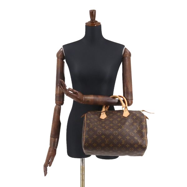 90175085 09 Louis Vuitton Monogram Speedy 30 Hand Bag Brown Gold Hardware