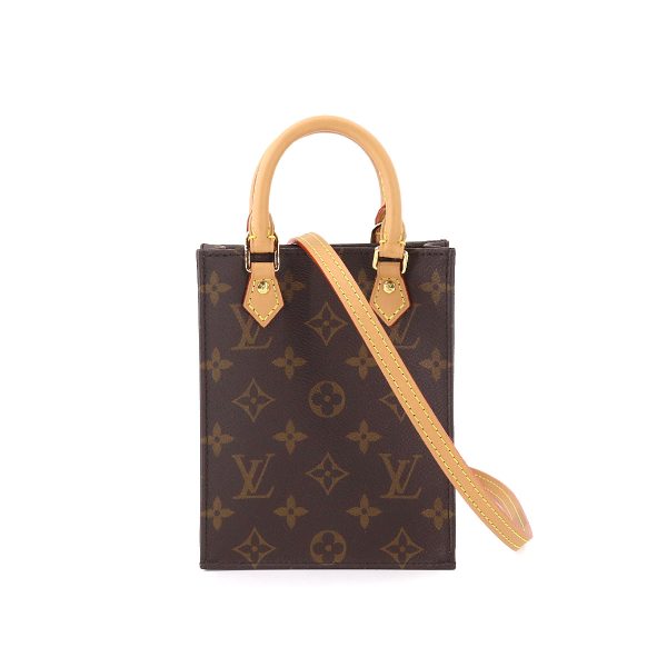 90176006 01 1 Louis Vuitton Monogram Petit Sac Plat 2Way Shoulder Bag Brown