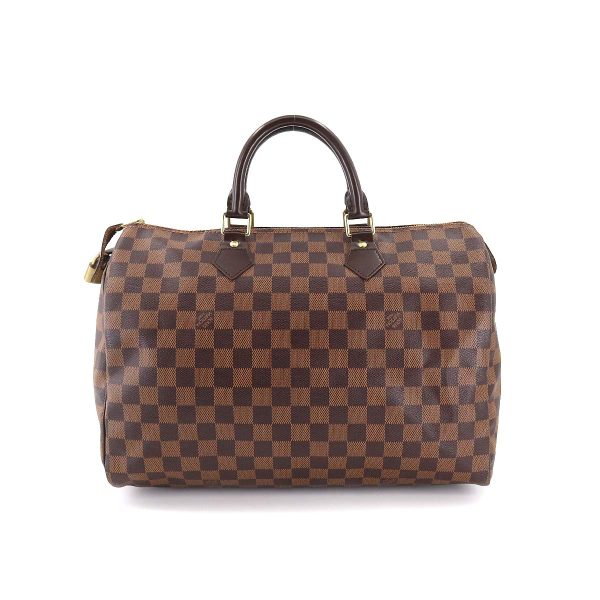 90176735 02 Louis Vuitton Damier Speedy 35 Hand Bag Ebene Brown Gold Metal