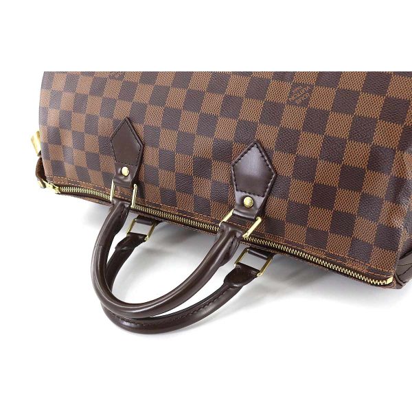 90176735 05 Louis Vuitton Damier Speedy 35 Hand Bag Ebene Brown Gold Metal