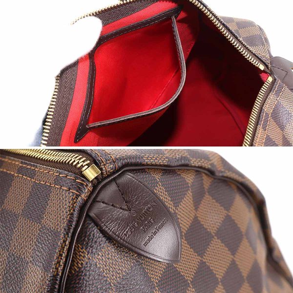 90176735 07 Louis Vuitton Damier Speedy 35 Hand Bag Ebene Brown Gold Metal