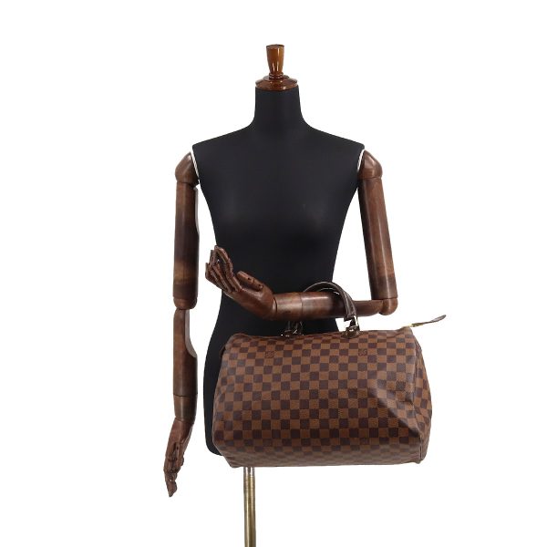 90176735 10 Louis Vuitton Damier Speedy 35 Hand Bag Ebene Brown Gold Metal