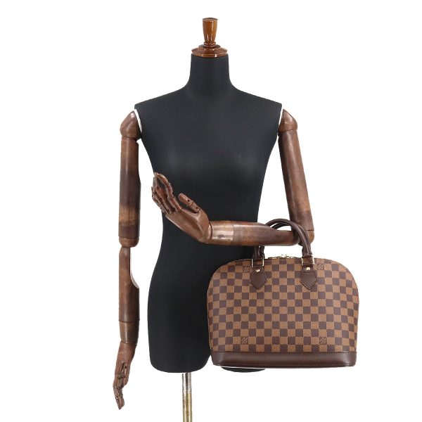 90176737 09 Louis Vuitton Damier Alma PM Hand Bag Ebene Brown Gold Metal