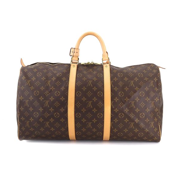 90177864 02 Louis Vuitton Monogram Keepall 55 Boston Bag Brown Gold Hardware