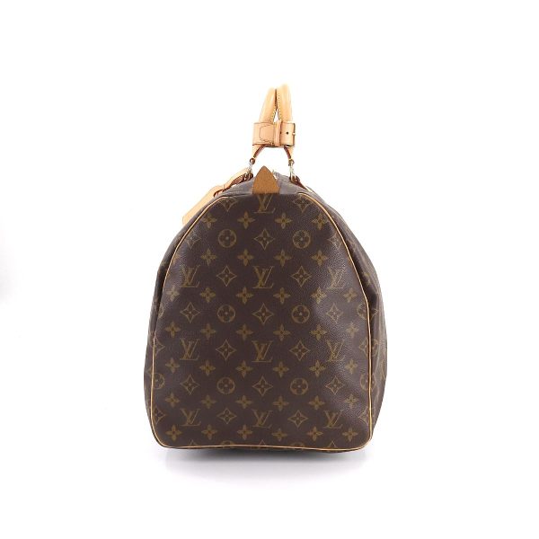 90177864 03 Louis Vuitton Monogram Keepall 55 Boston Bag Brown Gold Hardware