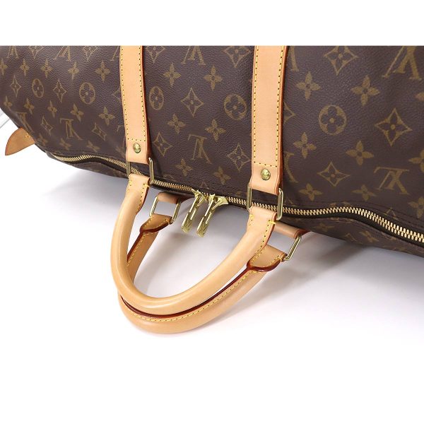 90177864 05 Louis Vuitton Monogram Keepall 55 Boston Bag Brown Gold Hardware