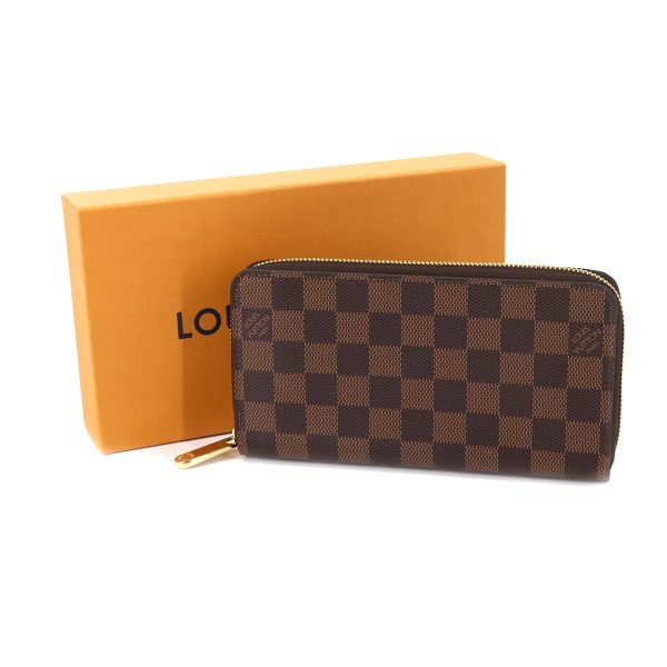 90178101 08 Louis Vuitton Damier Zippy Wallet Round Zipper Long Wallet Ebene Brown