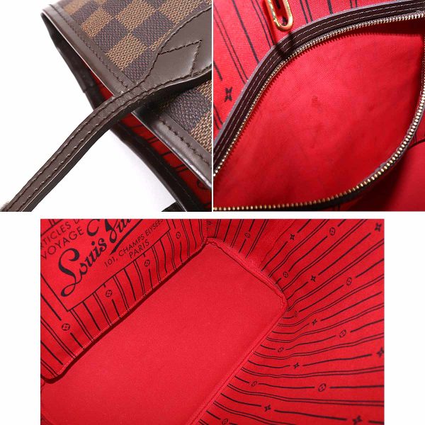 90180017 07 Louis Vuitton Damier Neverfull MM Tote Bag Ebene Cerise Brown