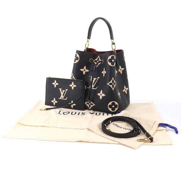 90180230 09 Louis Vuitton Bicolor Emplant NeoNoe MM Shoulder Bag Leather Black Beige