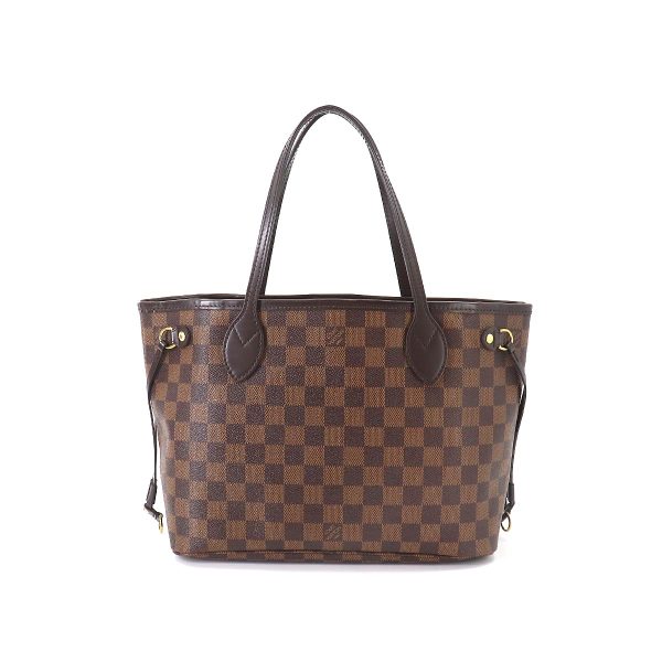 90181986 02 Louis Vuitton Damier Neverfull PM Tote Bag Brown Gold Hardware