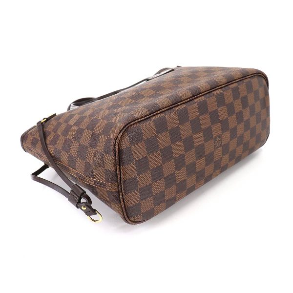 90181986 04 Louis Vuitton Damier Neverfull PM Tote Bag Brown Gold Hardware