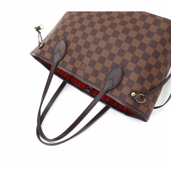 90181986 05 Louis Vuitton Damier Neverfull PM Tote Bag Brown Gold Hardware