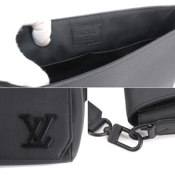 90184117 08 Louis Vuitton Aerogram Takeoff Messenger Shoulder Bag Leather Black