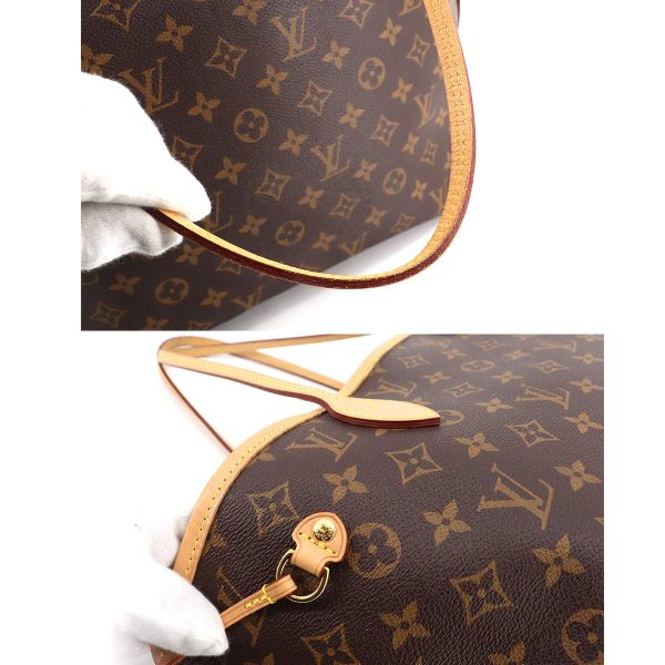 90187769 09 Louis Vuitton Monogram Neverfull MM Tote Bag Brown Gold Metal