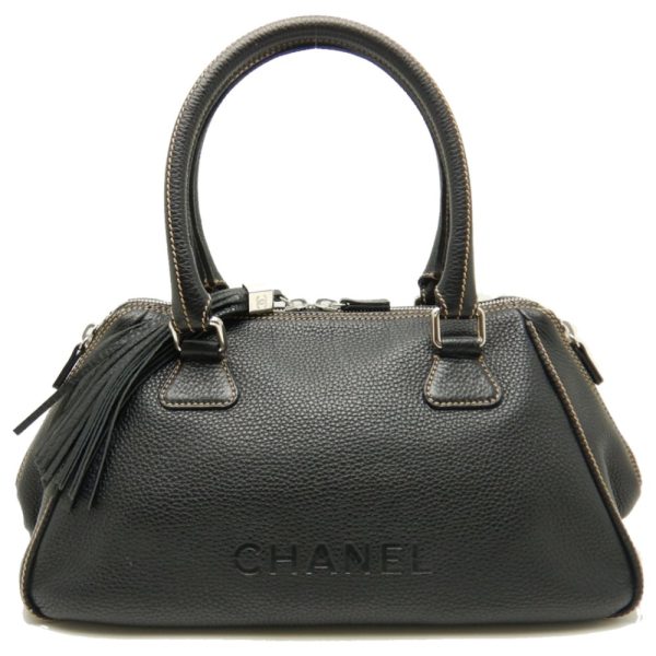 050309 10 Chanel Boston Bag Fringe Caviar Skin Black