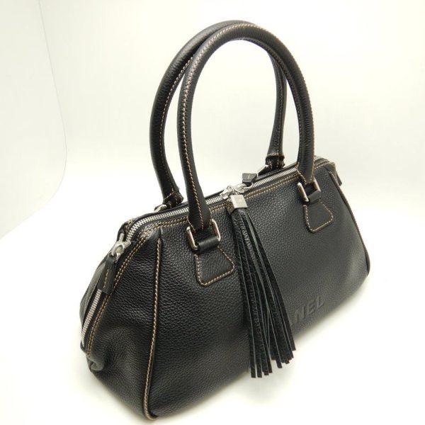 050309 2 Chanel Boston Bag Fringe Caviar Skin Black