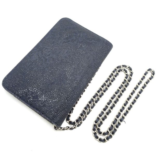 050553 3 Chanel Chain Wallet Goatskin Navy Diagonal Shoulder