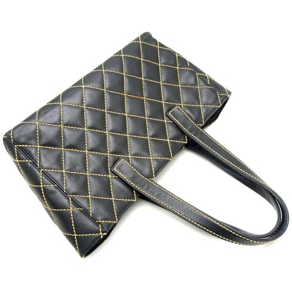 050554 3 Chanel Tote Bag Wild Stitch Calf Black x Gold Metal Fittings