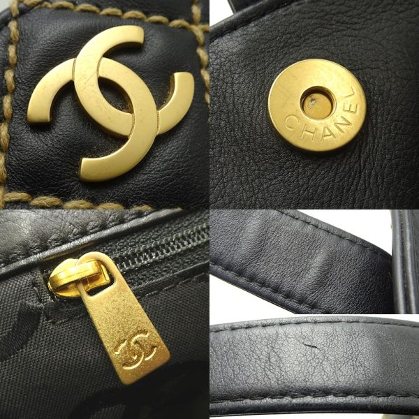 050554 6 Chanel Tote Bag Wild Stitch Calf Black x Gold Metal Fittings