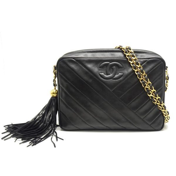 054913 10 Chanel Chain Shoulder Bag Crossbody Lambskin Black